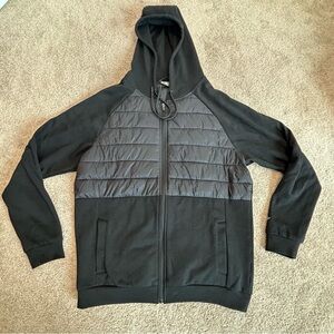 Men’s Athletic Works black long sleeve hooded quilted full zip drawstring jacket